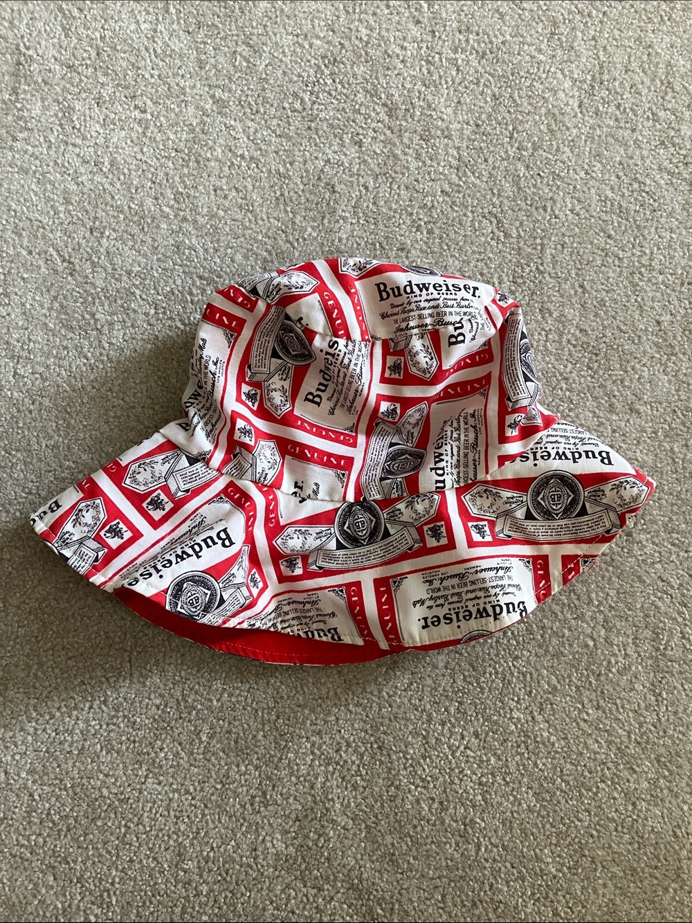 Vintage Budweiser Logo Print Reversible Bucket Hat